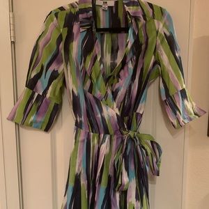 Multicolored wrap shirt dress